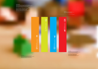 Illustration infographic template with rectangle vertically divided to four standalone color parts
