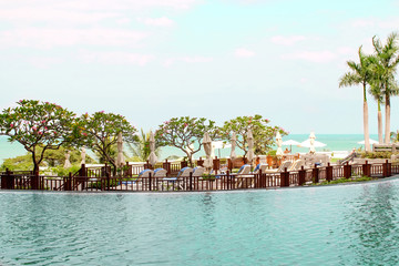 Beach lounge and swimming pool.