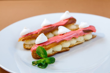 exquisite cream dessert eclairs