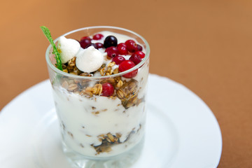 Delicious oatmeal porridge with homemade yogurt