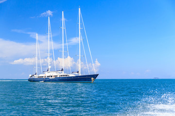 Luxury  Sailing ship,Yachting and Sailing at sea on blue sky background