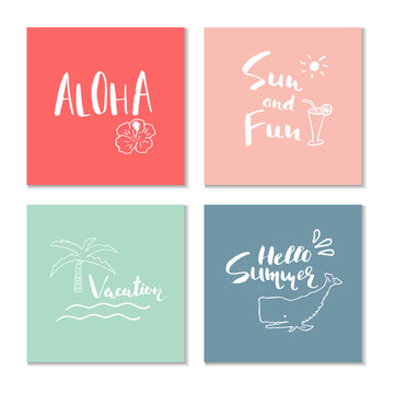 Collection of four beautiful summer poster with hand drawn lette