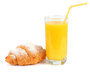 fresh croissant with juice isolated on white background
