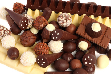 mix of chocolate candies sweets isolated on white background