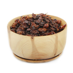 dried barberries in wooden cup isolated