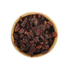 dried barberries in wooden cup isolated