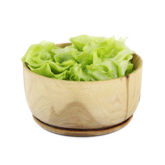 salad in wooden cup isolated