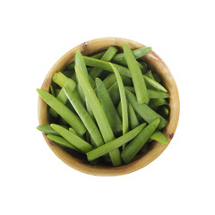 green onion wooden cup isolated