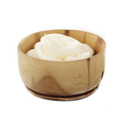 mayonnaise in wooden cup isolated
