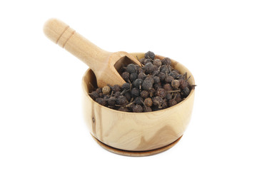 cubeba in wooden cup isolated