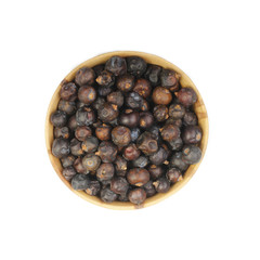 juniper berries in wooden cut isolated