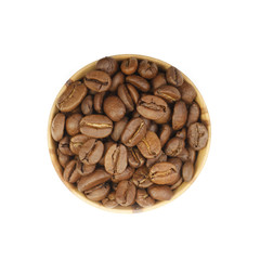 caffee corns in wooden cup isolated