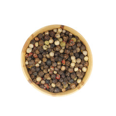 set of peppercorn in wooden cup isolated