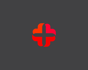 Abstract medical cross logo design. Creative plus heart vector logotype.