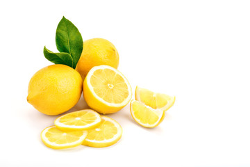 Fresh ripe lemons. Isolated on white background.