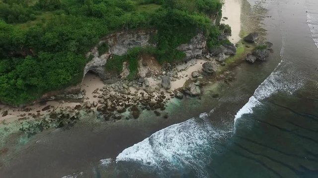 Aerial View of the Ocean Coast, Baech and Cliff