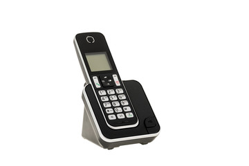 modern cordless landline dect phone with charging station isolated on white with clipping path....
