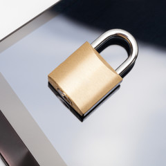 Naklejka premium Smartphone with locked lock over it - mobile phone security and data protection concept