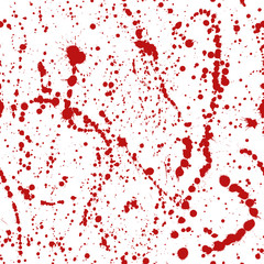 Vector seamless pattern with red blood drips and spots on white background.
