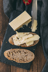 Rustic breakfast with butter 