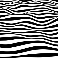 Abstract striped wavy background. Black and white curved lines. Vector illustration.