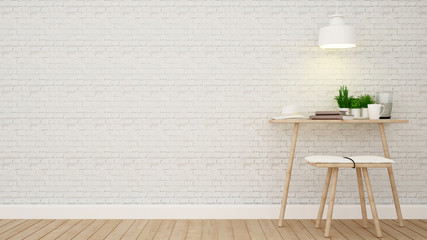 living area or working area and brick wall - 3D Rendering