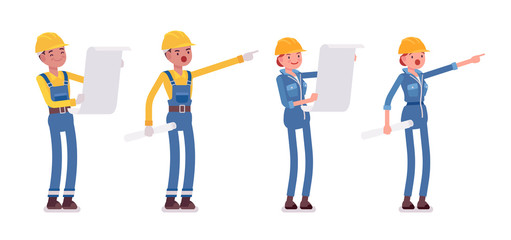 Set of male and female worker planning