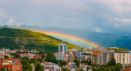 Rainbow over the city of Budva in Montenegro.
