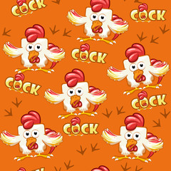 Seamless pattern square cartoon cock