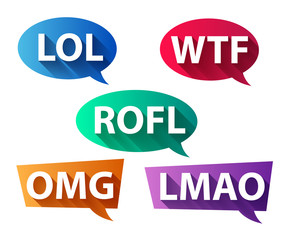 Chat words - LOL OMG WTF ROFL LMAO. Internet slang.