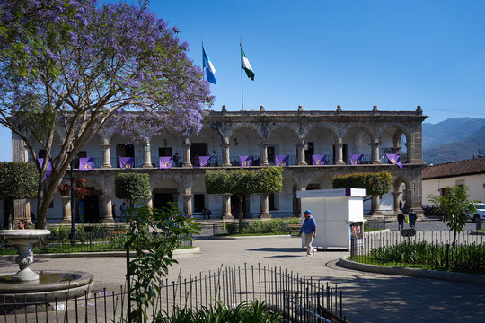Central Park of Antigua in Guatemala / Downtown in Central American City of Anitgua