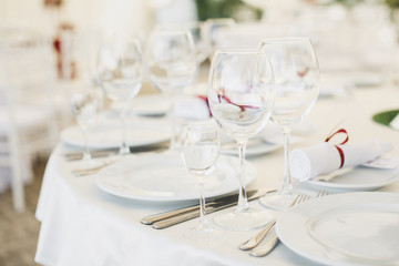 Beautiful wine and champagne glasses in the restaurant.