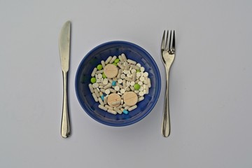 a bowl of pills