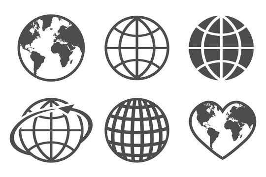 Globe earth vector icons set, on a white background