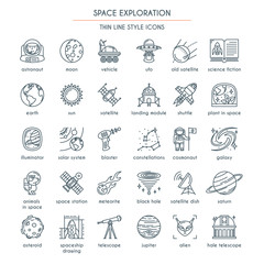 Space Exploration thin line icons