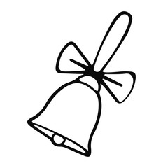 Raster illustration. Christmas bells icon for web and mobile design. Christmas bell logo template, abstract business icon. Christmas bells flat icon with long shadow. Bell with bow icon, outline style