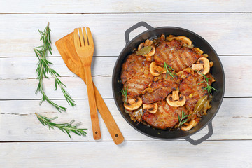 Pork fillet stew in iron pan