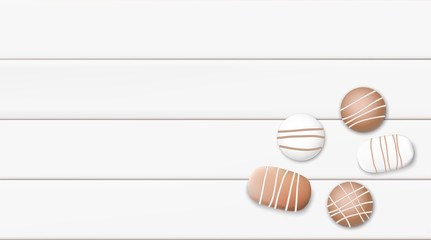 Pastel white morning background vector illustration with coffee cup and chocolate