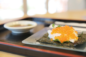 Japanese food ikura sushi , salmon roe with rice