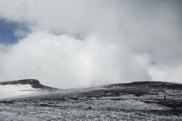 Billowing smoke and lava on Mt. Etna, Sicily, Italy