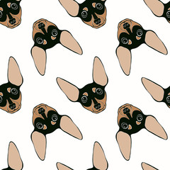 Miniature Pinscher. Seamless pattern with cute dog faces on a white background.