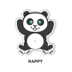 Happy panda sticker. Isolated cute sticker on white background.