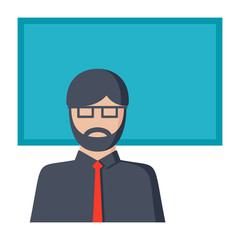 Pedagogy concept with male teacher in classroom, vector illustration in flat style