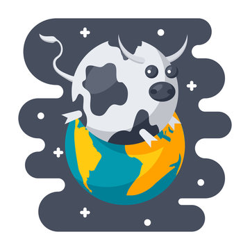 Parody science concept with spherical cow in a vacuum, scientific humor, vector illustration in flat style