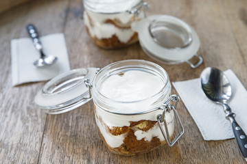 Three milk cake, tres leches cake with coconut. Traditional dessert of Latin America