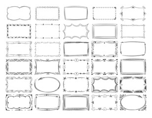 Square doodle image frames, hand drawn line borders vector set