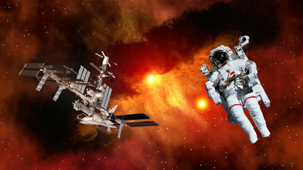 Fototapeta na wymiar Astronaut spaceman space shuttle ship satellite spaceship spacecraft galaxy universe. Elements of this image furnished by NASA.