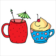 Colorfull cocktail set, funny cocktails with fruts and berries, tropical cocktails collection, sweet summer cocktails, vector drink for decoration