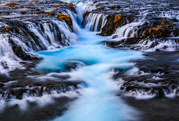 Bruarfoss waterfall in Winter, Reykjavik, Iceland