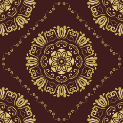 Damask classic brown and golden pattern. Seamless abstract background with repeating elements